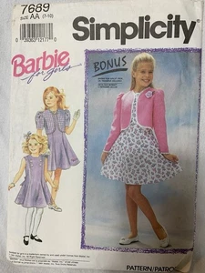 VTG Simplicity 7689 Barbie For Girls Dress & Jacket Size 7-10 FF w/transfer - Picture 1 of 4