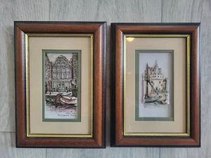 2er Set Vintage 60er Jahre Anton Pieck 3-D Papierkunst Schattenkasten Flussszenen - Bild 1 von 5