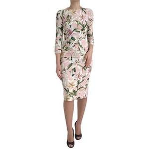 DOLCE & GABBANA Dress Pink Lily Viscose Sheath Stretch Midi IT38/US4/XS 2330usd - Picture 1 of 11