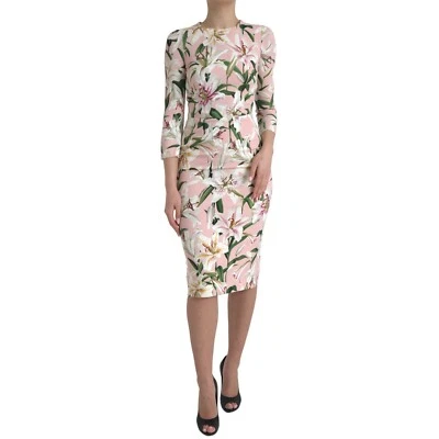 DOLCE & GABBANA Dress Pink Lily Viscose Sheath Stretch Midi IT38/US4/XS 2330usd - Image 1 of 4