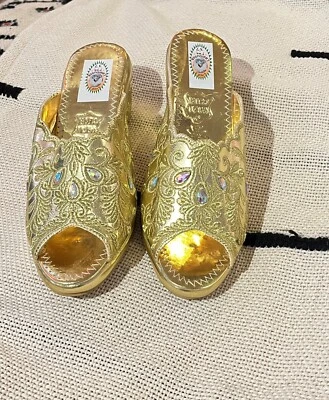 Zapatillas de oro marroquí - Zapatillas marroquíes doradas - Zapatillas doradas para mujer babouche Foto 1 de 4