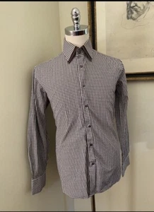 COOGI CLASSIC Double Collar Gingham Check Sport Shirt in Brown Size 16.5 - Picture 1 of 5