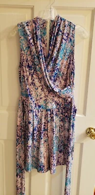 CATHERINE MALANDRINO  ROMPER PINK BLUE BLOSSOM SILK PRINT TIE WAIST SIZE SMALL - Изображение 1 из 4