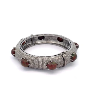 Natural Black Opal Gemstone Bangle Pave Diamond Bangle in 14k Gold and Silver - Picture 1 of 5