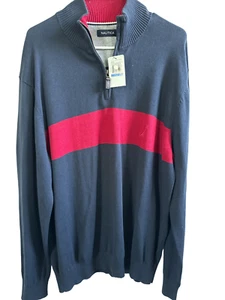 Nautica L/S Sweater Men's 1/4 Zip Size XL Red/Blue NWT - Picture 1 of 5
