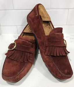 Ferragamo Maroon Suede Driving Shoe Moccasin Mens US 8.5 E with Tassels KR 07093 - Picture 1 of 18