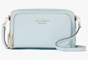 Kate Spade Stacie Dual Zip Crossbody Bag Blue Leather Crisp Sky Purse KG036 NWT - Picture 1 of 9