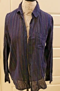 Rails - Charli Tropez Stripe - Navy Blue Linen Metallic Stripe Top - Size L - Picture 1 of 9