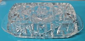 Vintage Anchor Hocking Butter Dish W/ Lid Cut Clear Glass Star Of David Design - Picture 1 of 9