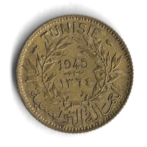 Moneda Mundial de 1 Franco Túnez 1364 (1945) - KM# 247 - Imagen 1 de 2
