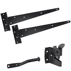 Gate Fitting Kit 12" Hinge Set Tee Hinges Auto Gate Catch Wooden Gate - Black - Picture 1 of 1