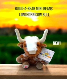 Peluche Build A Bear Mini Beans Longhorn Cow Bull 6" con etichette - Nuovo! - Foto 1 di 4