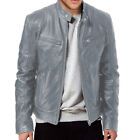 Mens Leather Jacket Motorcycle Stand Collar Biker Coat Zip Up Outwear Top Hot