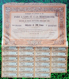 La France - Siège à Paris - Bel Emprunt Célèbre Cie des CDF Fer P.L.M. de 1909 - Picture 1 of 1