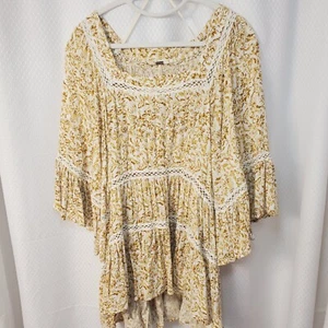 FREE PEOPLE Woman's Talk about it Ivory Flowy Tunic Top Boho Beach Festival SP - Picture 1 of 7