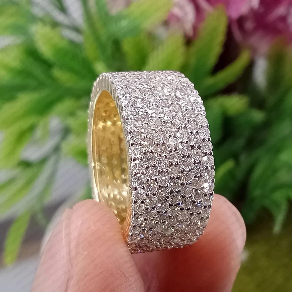 Мужское юбилейное кольцо с муассанитом 3 карата VVS1 Full Eternity с покрытием из желтого золота - Изображение 1 из 4