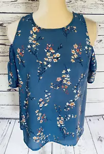 Blusa mediana para mujer azul sacudida floral hombro frío sedosa texturizada cuello en U claro - Imagen 1 de 10