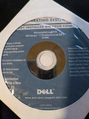 Dell Windows 7 Pro SP1 32-bit Reinstallation DVD - Sealed 0PPK5P - Imagen 1 de 4