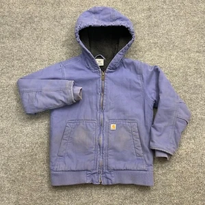 Carhartt Jacket Youth S (7-8) Purple Duck Canvas Sherpa Lined Hooded Girls - Picture 1 of 13