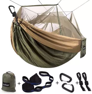 Camping Hammock, Portable Single & Double Hammock with Net, 2 Person Hammock Te - Picture 1 of 23