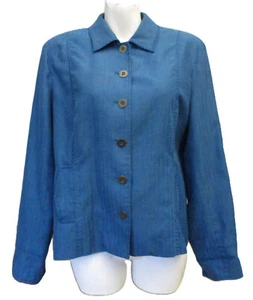 Coldwater Creek türkisblau leuchtende Fischgrät leichte Jacke Damen Large - Bild 1 von 9