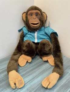 Vintage Brown Monkey Chimp Ape Puppet Rubber Face Long Arms Plush Toy - Picture 1 of 12