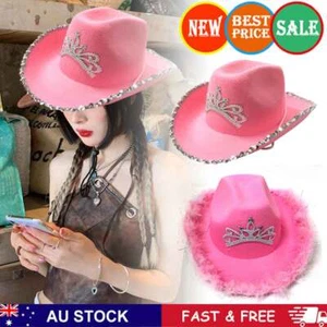 Western Wild Pink Crown Cowboy Hat Cowgirl Hat Party Costume Cosplay Dress Up #C - Picture 1 of 11