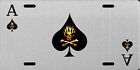 Ace of Spades Flaming Skull License Plate Silver Brushed Aluminum NEW NICE!!