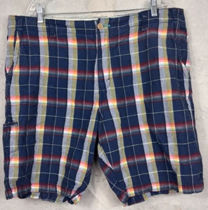 Tommy Bahama Relax 10" Herrenshorts 40 blau kariert Streifen Leinen Baumwollmischung Reißverschluss - Bild 1 von 10