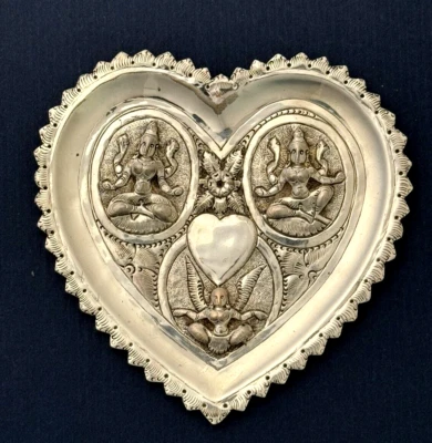 Bandeja de prato coração prata colonial indiana Madras SWAMI - Imagem 1 de 3