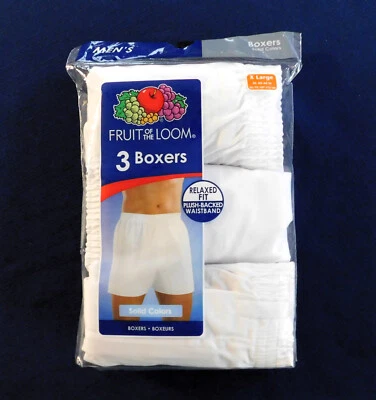 VINTAGE  MEN'S FRUIT OF THE LOOM  WHITE BOXERS  X-L    RELAXED FIT  PKG OF THREE - Image 1 of 4