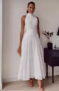 ZARA MIDI DRESS CUTWORK EMBROIDERY BELTED OYSTER WHITE XS REF.2292/974 - Picture 1 of 15