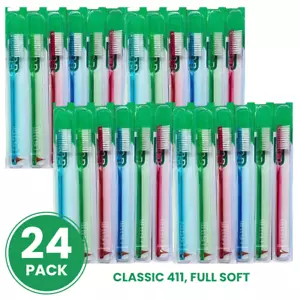 24-Pack GUM 411 Classic Full-Size Toothbrushes - Soft Bristles Gentle Cleaning - Picture 1 of 1