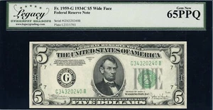 1935 C $5 Federal Reserve Note Chicago Fr 1959-GW Wide GB Block Legacy 65 PPG - Picture 1 of 2