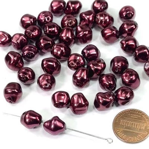 Czech Fancy Glass Pearls 11x9mm Burgundy Pearl color 40 pieces CL566 - Picture 1 of 1