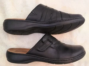 CLARKS Women's Leisa Clover Slip on Black Leather Mules SIZE 11M EUC - Picture 1 of 7