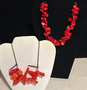 Vintage LOT (2) Bamboo Branch Carnelian Teardrop Pear Shape Red Coral Necklace - Picture 1 of 5