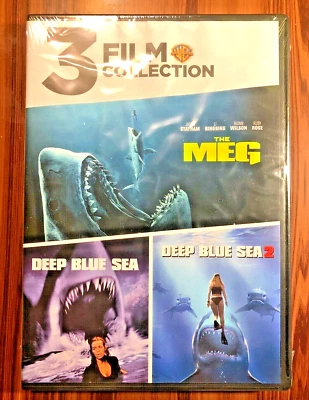 The Meg + Deep Blue Sea 1 2 DVD 3 Film Collection LL COOL J Shark Movie Set NEW - Image 1 of 4