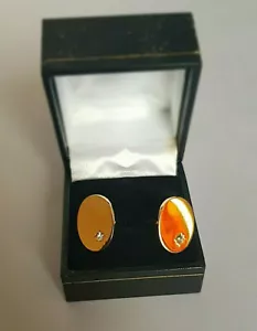 Oval Gold YM White Stone Men Cufflinks With Gift Box - Picture 1 of 7