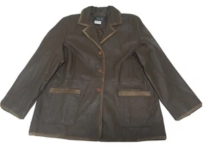 Giacca vintage Terry Lewis in pelle marrone con bordo in camoscio taglia 2X - Foto 1 di 11