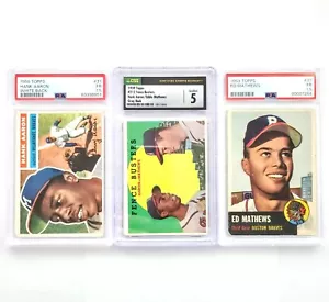 1956 Hank Aaron & 1953 Ed Mathews PSA 1.5 PSA 1.5 CSG 5. Vintage Karten Lot (3) - Bild 1 von 2