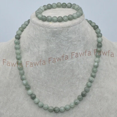 Juego de pulsera collar cuentas gemas redondas naturales finas de jade verde 8/10 mm Foto 1 de 4