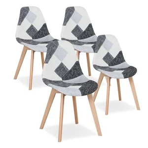 Pack 4 Sillas de Comedor Silla Diseño Nórdico Piernas de Madera Patchwork Gris - Imagen 1 de 11