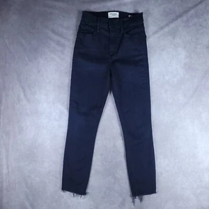 Frame Womens Sz 24 Jeans Ali High Rise Cigarette Skinny Black Denim Raw Hem - Picture 1 of 13