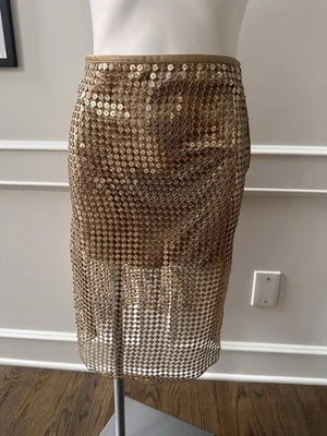 H & M Sequined Mesh Skirt Gold Women's 4 NWT SOLD OUT - Image 1 of 4