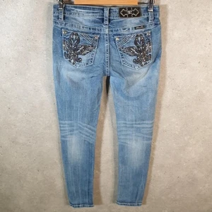 Vintage Miss Me Hailey Skinny Y2K Jeans Womens W27 Blue Embroidered - Picture 1 of 8