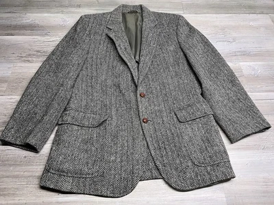 Blazer Harris Tweed de Colección Para Hombres M/L Gris Espiga Lana Abrigo Deportivo Hecho en EE. UU. Foto 1 de 4
