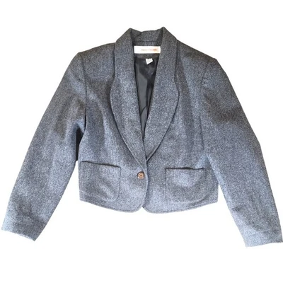 Chaqueta Blazer Amanda Fielding Vintage Gris Mezcla Lana Recortada Talla 10 Foto 1 de 4