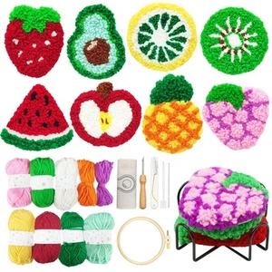 Punch Needle Kits Adults Beginner 8 Pcs Punch Needle Coaster Kit Fruit Patter... - Picture 1 of 7