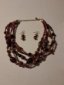 MINT Lia Sophia POMEGRANATE Necklace w/ GENUINE red agate jasper, wood 5 layers! - Picture 1 of 6